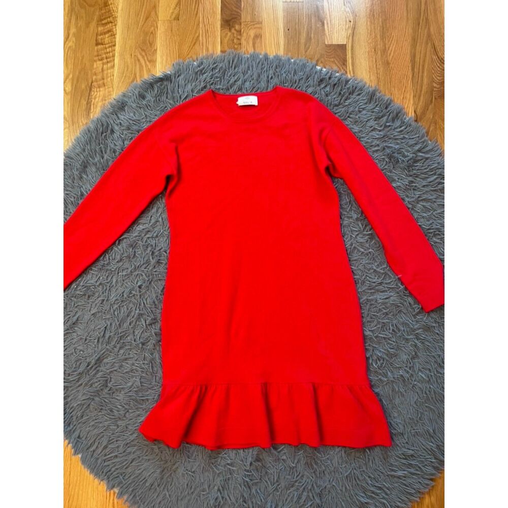 Allude Red Wool Cashmere Ruffle Bottom Mini Dress Size S